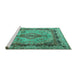 Sideview of Machine Washable Persian Turquoise Traditional Area Rugs, wshtr2592turq