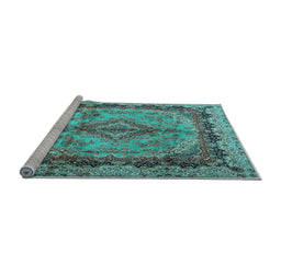 Sideview of Machine Washable Persian Light Blue Traditional Rug, wshtr2592lblu