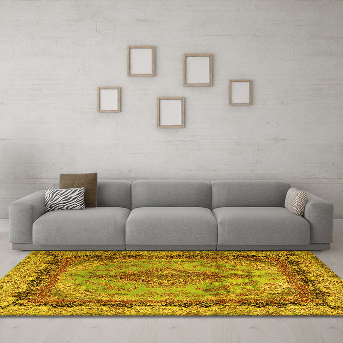 Machine Washable Persian Yellow Traditional Rug in a Living Room, wshtr2592yw