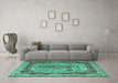 Machine Washable Persian Turquoise Traditional Area Rugs in a Living Room,, wshtr2592turq