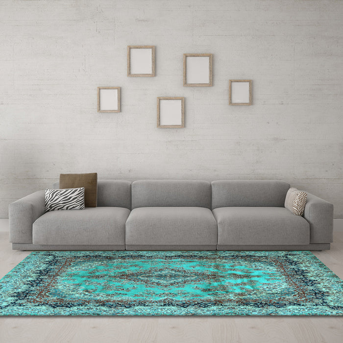 Machine Washable Persian Light Blue Traditional Rug in a Living Room, wshtr2592lblu