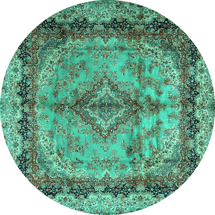 Round Persian Turquoise Traditional Rug, tr2592turq