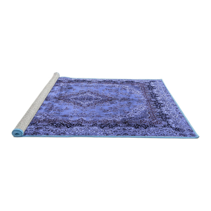 Sideview of Machine Washable Persian Blue Traditional Rug, wshtr2592blu