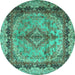 Round Machine Washable Persian Turquoise Traditional Area Rugs, wshtr2592turq