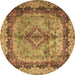 Round Persian Brown Traditional Rug, tr2592brn