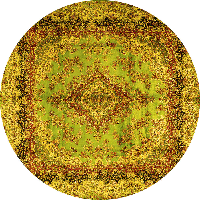 Round Persian Yellow Traditional Rug, tr2592yw