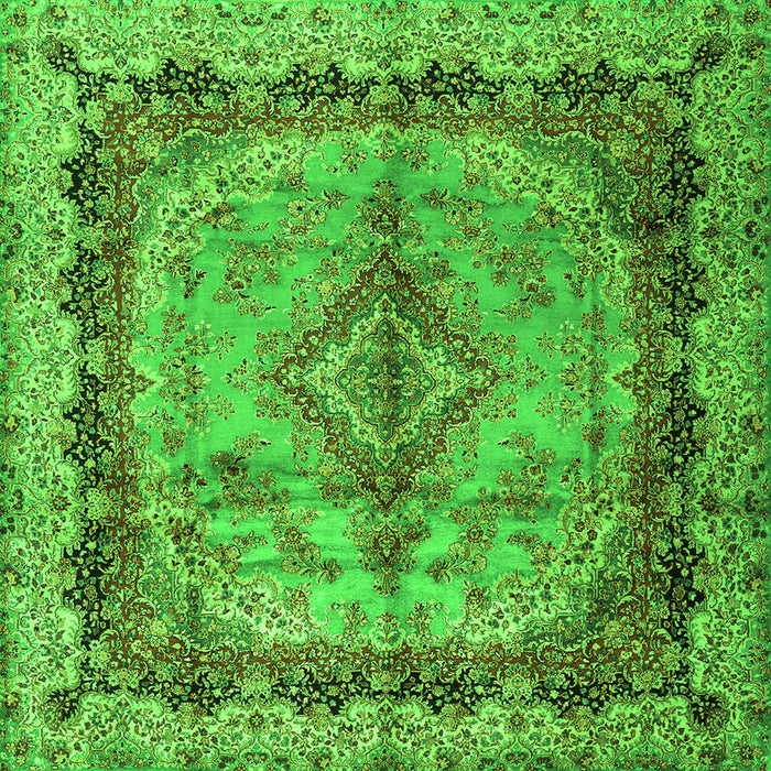 Round Machine Washable Persian Green Traditional Area Rugs, wshtr2592grn