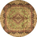 Round Machine Washable Persian Brown Traditional Rug, wshtr2592brn