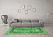 Machine Washable Persian Emerald Green Traditional Area Rugs in a Living Room,, wshtr2592emgrn