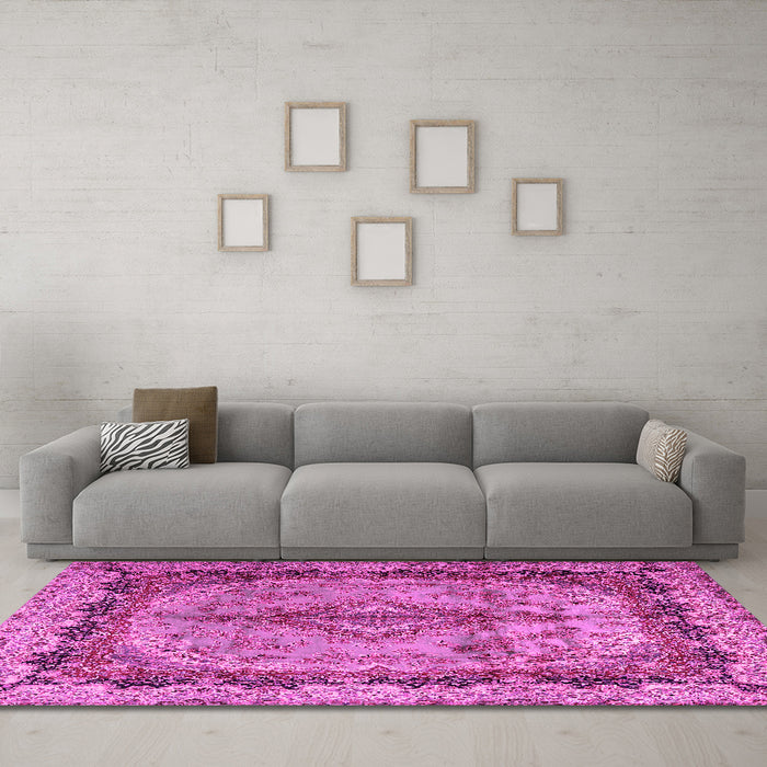 Machine Washable Persian Pink Traditional Rug in a Living Room, wshtr2592pnk