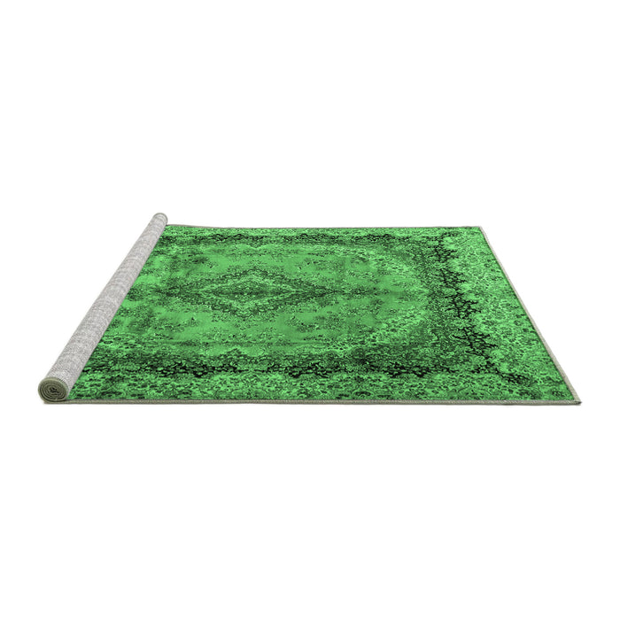 Sideview of Machine Washable Persian Emerald Green Traditional Area Rugs, wshtr2592emgrn