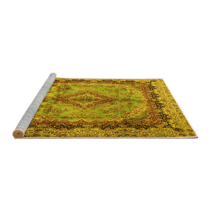Sideview of Machine Washable Persian Yellow Traditional Rug, wshtr2592yw