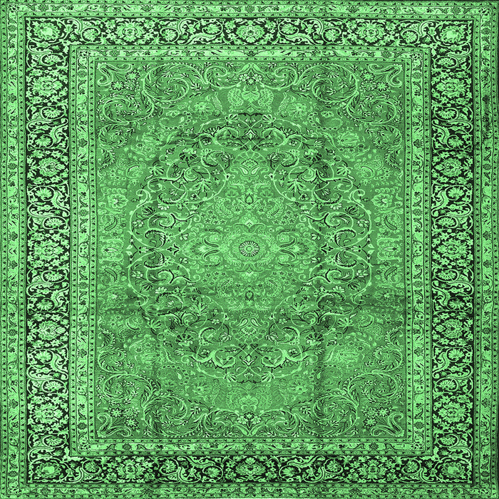 Square Machine Washable Persian Emerald Green Traditional Area Rugs, wshtr2593emgrn