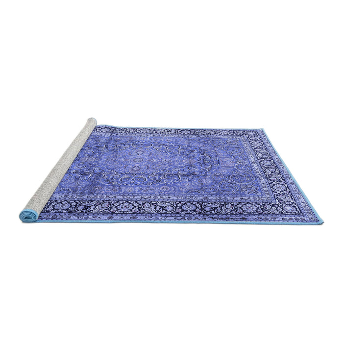 Sideview of Machine Washable Persian Blue Traditional Rug, wshtr2593blu