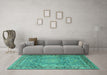 Machine Washable Persian Turquoise Traditional Area Rugs in a Living Room,, wshtr2593turq