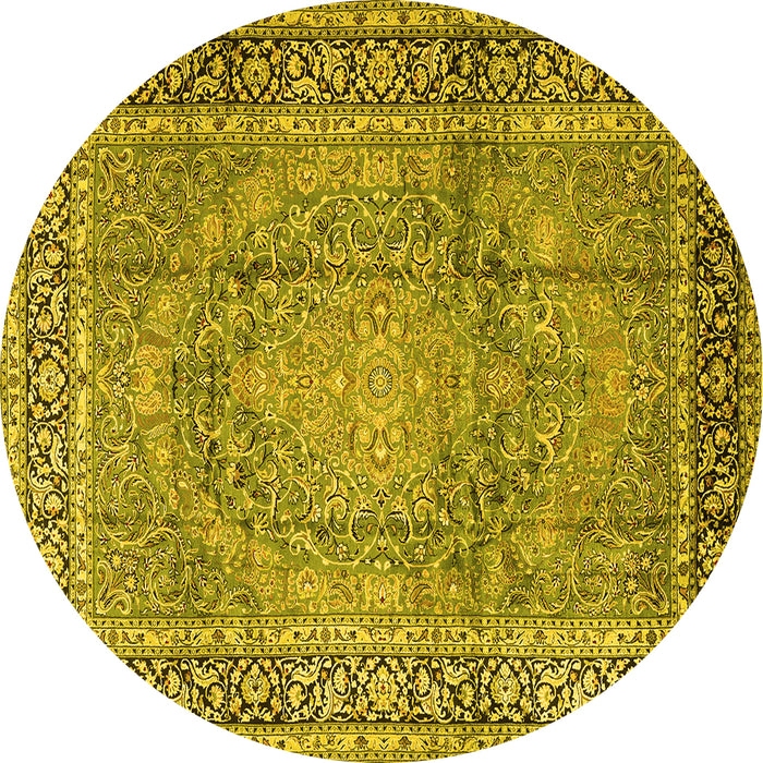 Round Persian Yellow Traditional Rug, tr2593yw