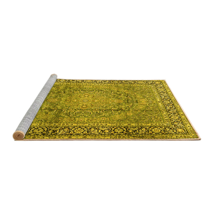 Sideview of Machine Washable Persian Yellow Traditional Rug, wshtr2593yw