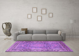 Machine Washable Persian Purple Traditional Area Rugs in a Living Room, wshtr2593pur