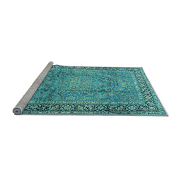 Sideview of Machine Washable Persian Light Blue Traditional Rug, wshtr2593lblu