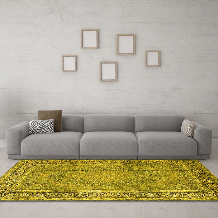 Machine Washable Persian Yellow Traditional Rug in a Living Room, wshtr2593yw