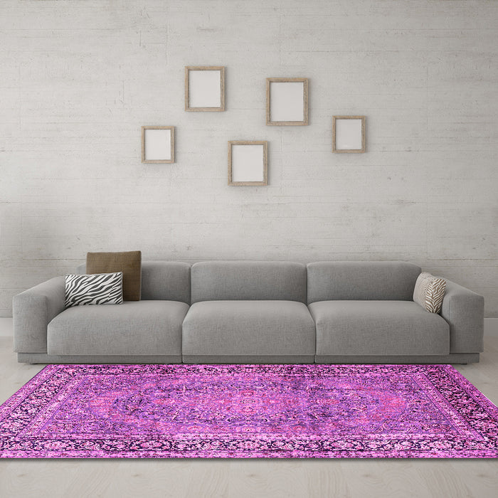 Machine Washable Persian Pink Traditional Rug in a Living Room, wshtr2593pnk