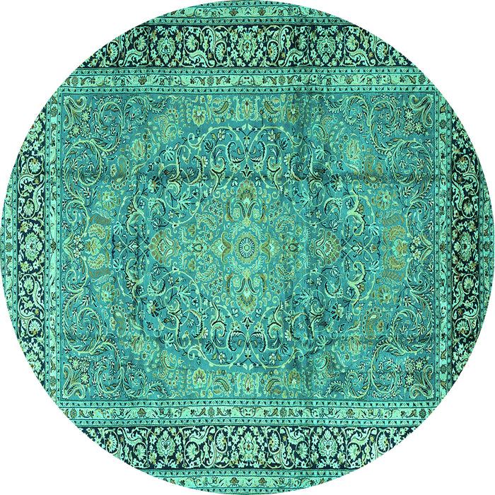 Round Persian Turquoise Traditional Rug, tr2593turq
