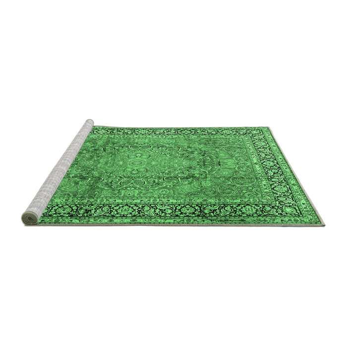 Sideview of Machine Washable Persian Emerald Green Traditional Area Rugs, wshtr2593emgrn