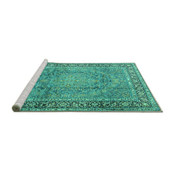 Sideview of Machine Washable Persian Turquoise Traditional Area Rugs, wshtr2593turq