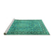 Sideview of Machine Washable Persian Turquoise Traditional Area Rugs, wshtr2593turq