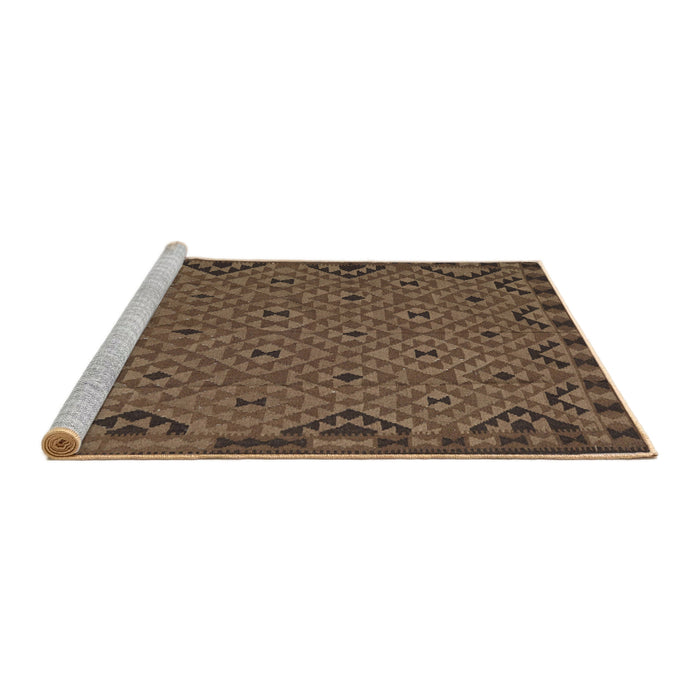 Sideview of Machine Washable Traditional Dark Gold Brown Rug, wshtr2594