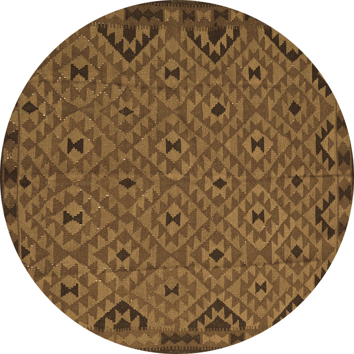Round Machine Washable Southwestern Brown Country Rug, wshtr2594brn