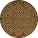 Round Machine Washable Southwestern Brown Country Rug, wshtr2594brn