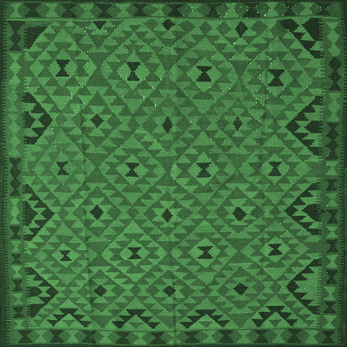 Square Machine Washable Southwestern Emerald Green Country Area Rugs, wshtr2594emgrn