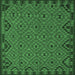 Square Machine Washable Southwestern Emerald Green Country Area Rugs, wshtr2594emgrn