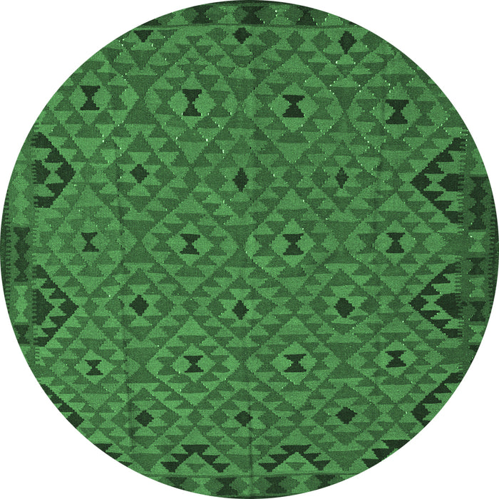 Round Machine Washable Southwestern Emerald Green Country Area Rugs, wshtr2594emgrn