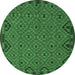 Round Machine Washable Southwestern Emerald Green Country Area Rugs, wshtr2594emgrn