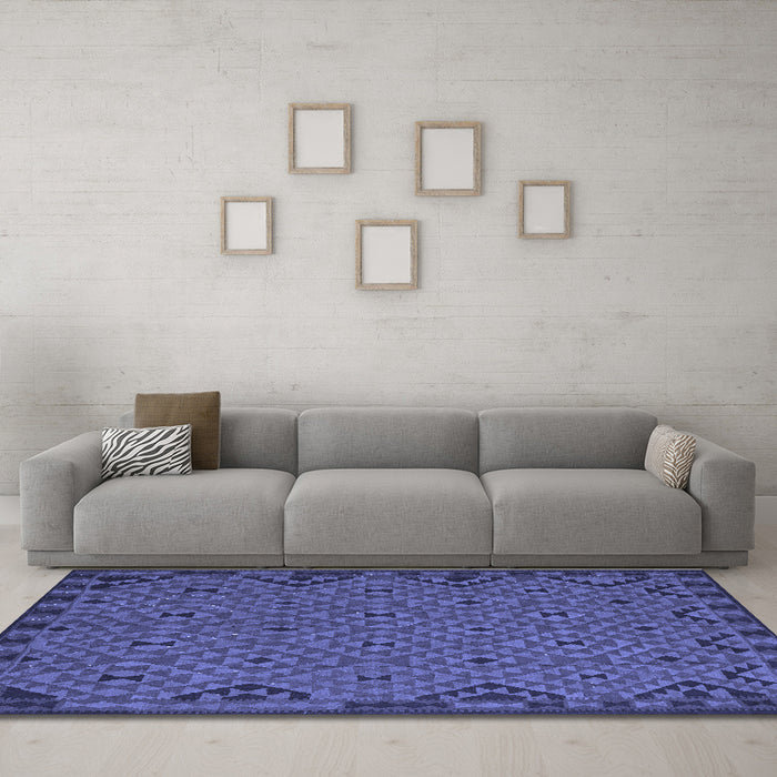 Machine Washable Southwestern Blue Country Rug in a Living Room, wshtr2594blu
