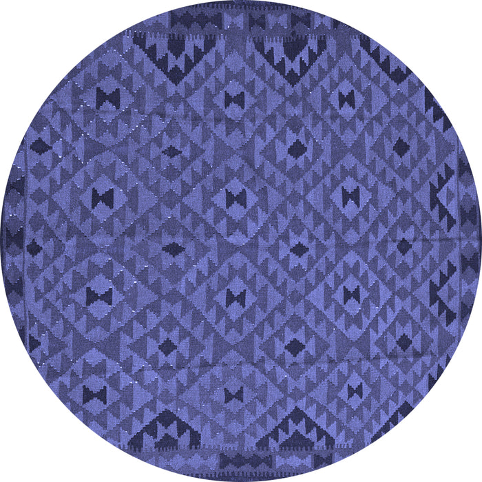 Round Machine Washable Southwestern Blue Country Rug, wshtr2594blu