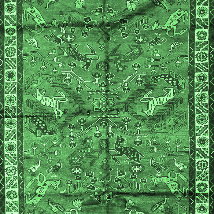 Machine Washable Animal Emerald Green Traditional Area Rugs, wshtr2595emgrn