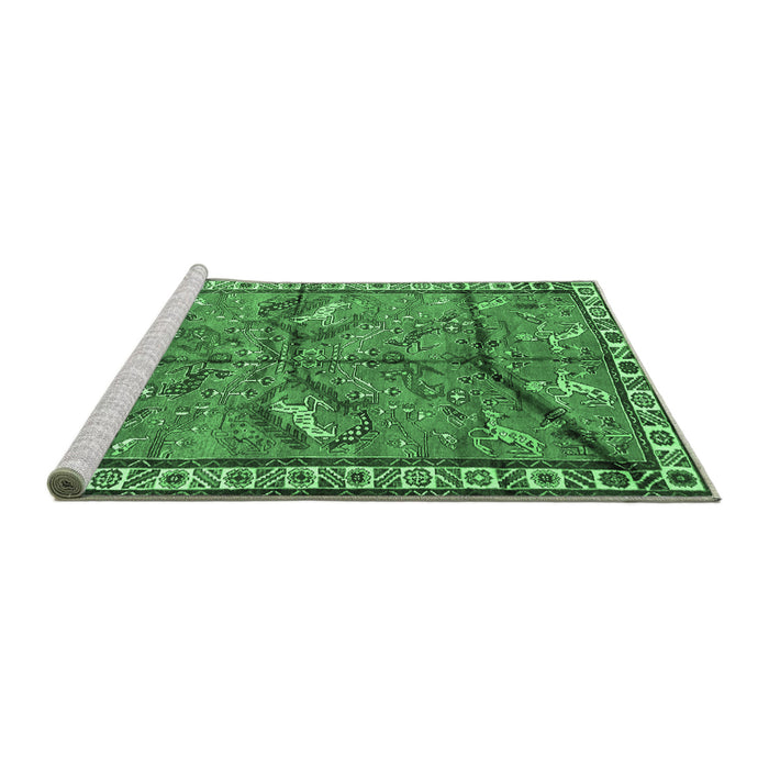 Sideview of Machine Washable Animal Emerald Green Traditional Area Rugs, wshtr2595emgrn