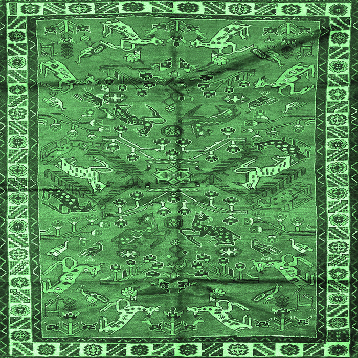 Square Animal Emerald Green Traditional Rug, tr2595emgrn