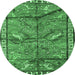 Round Machine Washable Animal Emerald Green Traditional Area Rugs, wshtr2595emgrn