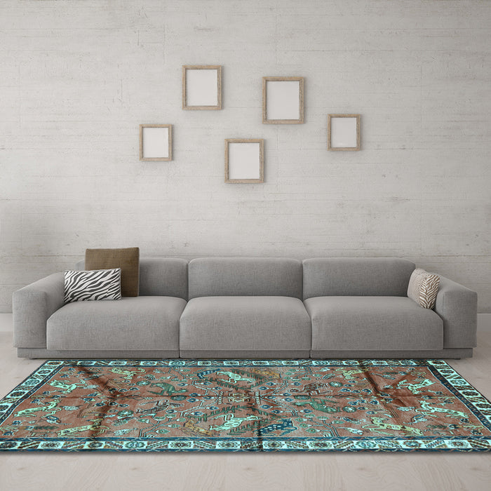 Machine Washable Animal Light Blue Traditional Rug in a Living Room, wshtr2595lblu