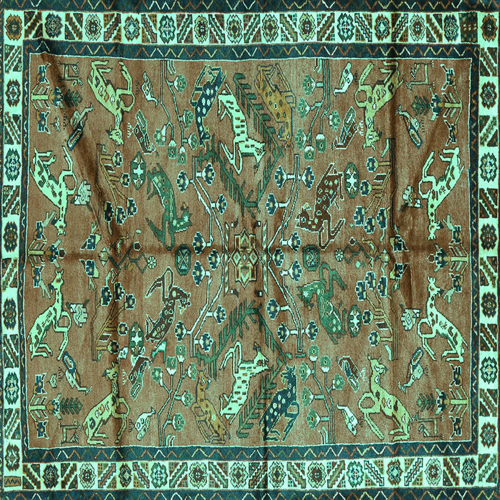 Square Machine Washable Animal Turquoise Traditional Area Rugs, wshtr2595turq