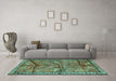 Machine Washable Animal Turquoise Traditional Area Rugs in a Living Room,, wshtr2595turq