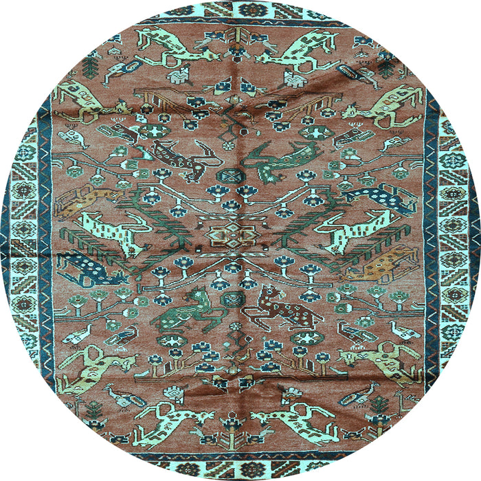Round Animal Light Blue Traditional Rug, tr2595lblu