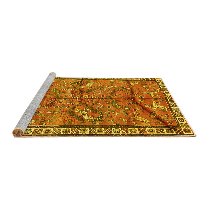 Sideview of Machine Washable Animal Yellow Traditional Rug, wshtr2595yw