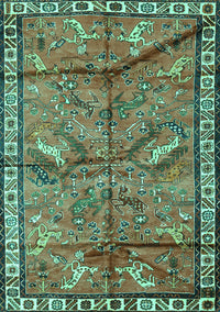 Animal Turquoise Traditional Rug, tr2595turq