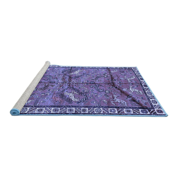 Sideview of Machine Washable Animal Blue Traditional Rug, wshtr2595blu