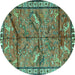 Round Animal Turquoise Traditional Rug, tr2595turq